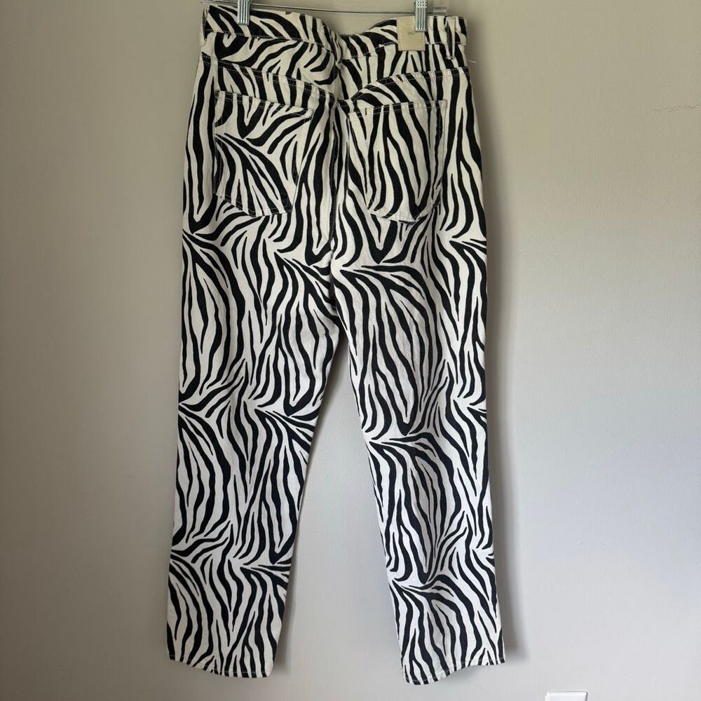 Zara High Waisted Zebra Print Straight Leg Jeans Size 10 - Picture 2 of 6